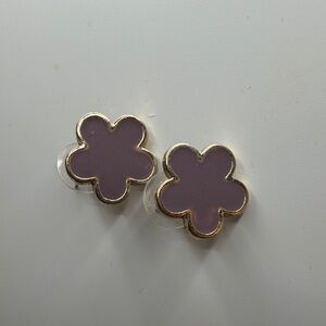Gold and Purple Flower Enamel Earrings
